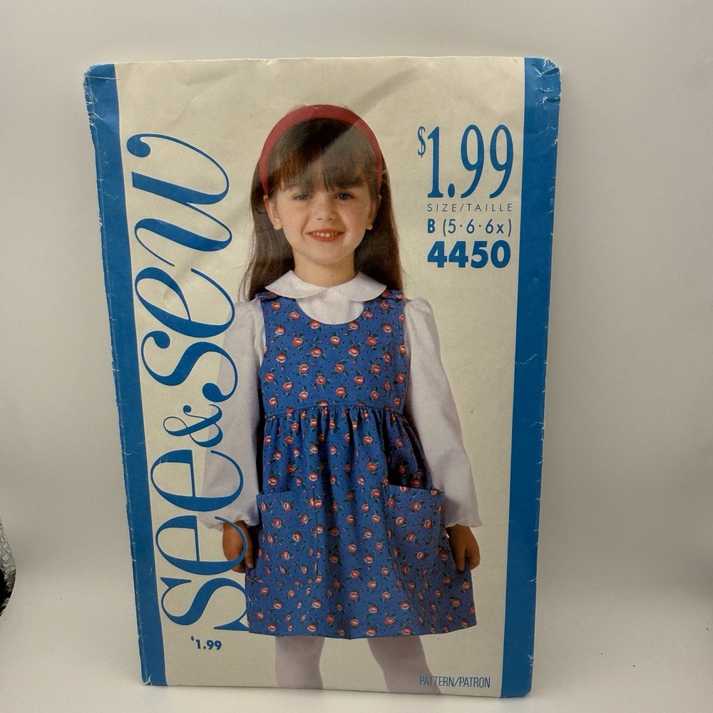 See & Sew 4450 - Sewing  Pattern Girls Jumper w/ pockets  Blouse - Size 5 6 6X